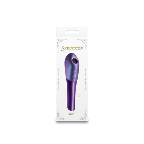 Seduction Nuvo Air Suction Stimulator Metallic Purple packaging showcasing its elegant design.