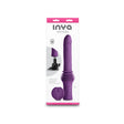 Inya Super Stroker Thrusting Vibrator Purple in packaging with suction base and controls featuring powerful thrust technology.