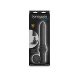 Renegade Super Stroker Thrusting Dildo Black packaging with features and controls highlighted.