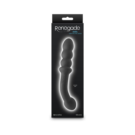 Renegade Duel Dual Ended Anal Vibrator Black packaging showcasing its dual-ended design and features.