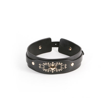 Hustler's Taboo Katrina Collar Black with golden embellishments, designed for a bold statement in neckwear.