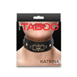 Hustler's Taboo Katrina Collar Black packaging showcasing elegant design with gold embellishments.
