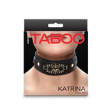 Hustler's Taboo Katrina Collar Black packaging showcasing elegant design with gold embellishments.