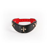 Hustler's Taboo Lilith Collar Black with luxe red lining and gold accents, designed for Doms and Subs.
