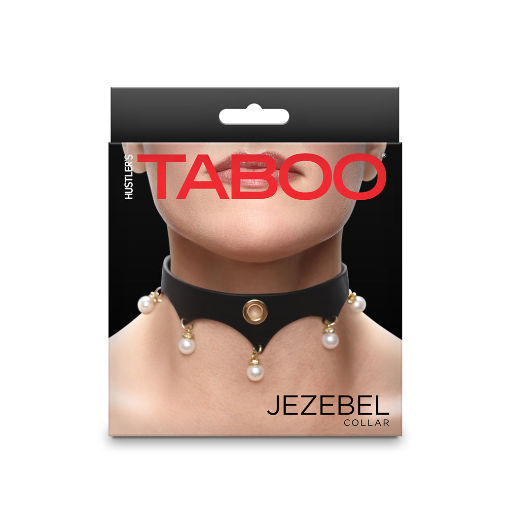Hustler's Taboo Jezebel Collar Black packaging with elegant gold and pearl embellishments