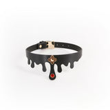 Hustler's Taboo Elvira Collar Black featuring a unique drip design and jeweled detailing for alluring bondage play.