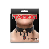 Hustler's Taboo Elvira Collar Black packaging featuring elegant design and jeweled detailing.