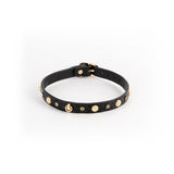 Hustler's Taboo Alina Collar Black with crystal gems and gold accents on a black strap.