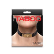 Hustler's Taboo Sadie Collar Black packaging featuring a sleek design and elegant lock detail.