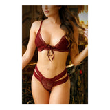 Good 4 You Lace Bralette & Panty Set L XL in burgundy featuring a triangle bralette and matching panty.
