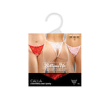 Calla Crotchless Lace Pearl Panty Light Pink Queen Size displayed with other colors on packaging.