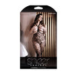 In Suspense Lace Suspender Stockings Queen Size packaging by Fantasy Lingerie with model showcasing bold design.