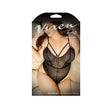 Wanderlust Chevron Lace Teddy Queen Size packaging with model showcasing flattering design and playful detail.