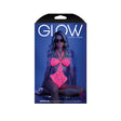 Impress Me Bodysuit With Open Cage Back Neon Pink displayed on packaging with model in bright pink lace.