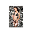 Fantasy Lingerie Why U Trippin' Bralette Panty Set on model showcasing playful design and UV reactive prints.