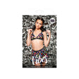 Fantasy Lingerie Why U Trippin' Skater Skirt Black displayed on a model with vibrant print against a shiny background.
