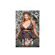 Why U Trippin' Skater Skirt Queen Size packaging featuring a model showcasing the bold design and UV reactive print.