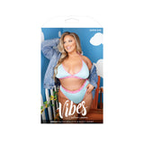 Fresh Halter Bralette & Booty Short Queen Size package featuring a model in light blue lingerie with strappy details.