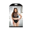 Curve Rebel Wetlook Bra Top & Panty Black 3X 4X lingerie set packaging featuring high-neck halter top and thong panty.