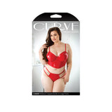 Carmen Wetlook Cropped Bustier & Panty 3X 4X in red on model showcasing sleek design and high-shine finish.