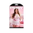 Fantasy Lingerie Lovesick Nurse Costume Set 3X 4X in packaging with model, featuring lace teddy and nurse accessories.
