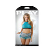 Beach Please Mermaid Costume Set Teal L XL packaging featuring model in teal halter top and mesh skirt.