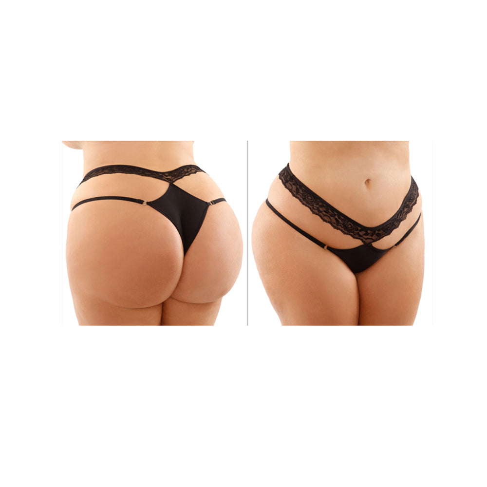 Fantasy Lingerie Ren Lace And Microfiber Panty Queen Size, showcasing lace details and Brazilian-cut design.