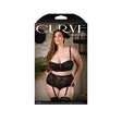 Chloe Keyhole Bra & Gartered High Waisted Panty 1X 2X packaging with model displaying lingerie set in black.