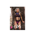 Stardust Halter Top & Suspender Bottoms M L displayed on a model amidst a natural background showcasing its UV-reactive design.