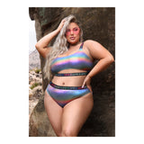 Model wearing Love Is Love Crop Top & Panty Queen Size set with holographic finish, showcasing confidence and fashion.