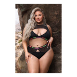 Fuck Labels Crop Top & High Waist Bottoms Queen Size model showcasing bold design in outdoor setting.