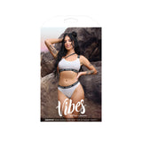 Drippin' One-Shoulder Crop Top & Cheeky Panty S M on a model showcasing the shimmering two-piece set from Fantasy Lingerie.