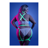 Night Vision Gartered Teddy Queen Size featuring a seductive glow-in-the-dark design and strappy detailing.