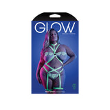 Night Vision Gartered Teddy Queen Size packaging showcasing glowing lingerie design and model.