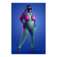 Come Alive 3 Piece Suspender Stockings Set Queen Size featuring bold UV-reactive pink and green lingerie in blacklight.
