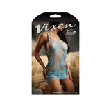 Vixen Breathless Lace Chemise & G-String Blue L XL packaging with model showcasing the delicate design.