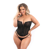 Zipper Front Mesh Overbust Corset & G-string Panty 2XL worn by model, showcasing sheer mesh design and flattering fit.