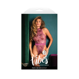 Fuck U Pay Me Sparkle Mesh Bodysuit Pink L XL packaging with model, showcasing bold design and shimmer.