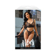 Baddie Longline Mesh Bralette & Panty Set Black L XL displayed on a model in a stylish setting.