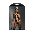 Fantasy Lingerie Crotchless Wetlook Teddy Mini Flogger packaging featuring a model in seductive black lingerie.