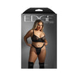 Fantasy Lingerie Wetlook Bra & Crotchless Panty Black displayed on a model, showcasing a bold and sultry lingerie set.