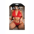 Take A Chance Bralette & Crotchless Panty L/XL displayed in bold red lace and mesh, showcasing a flirty, confident look.