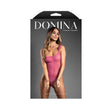 Domina One-Shoulder Sheer Mesh Teddy & Rope Cuffs Pink displayed on packaging with model in pink lingerie.