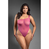 Fantasy Lingerie Rope Teddy & Cuffs Pink Queen Size featuring one-shoulder silhouette and sheer mesh design.