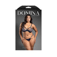 Fantasy Lingerie Openable Bra & Panty Navy Queen Size displayed on a model, featuring a metallic cage bra and matching panty.