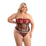 Embroidered Corset & G-string Queen Size featuring floral detailing and lace-up back closure.