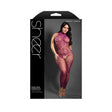 Endless Embrace Crotchless Bodystocking Queen Size displayed on packaging with model in a floral knit design.
