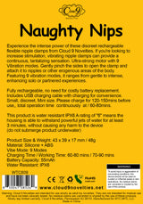 Cloud 9 Naughty Nips Vibrating Nipple Clamp Pair Red, featuring flexible design, rechargeable motors, and 9 vibration modes.