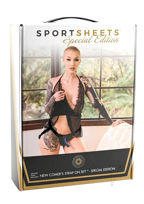 New Comers Strap On Set Special Edition Black packaging featuring model with strap-on.