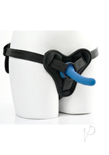 New Comers Strap On Set Special Edition Black with adjustable harness and slender blue dildo displayed.